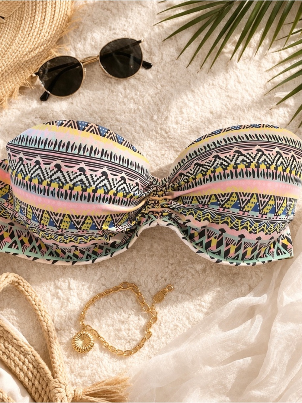 Victoria’s Secret Bikini Top 34C | Strapless Push Up | Tribal Swim | Colorful